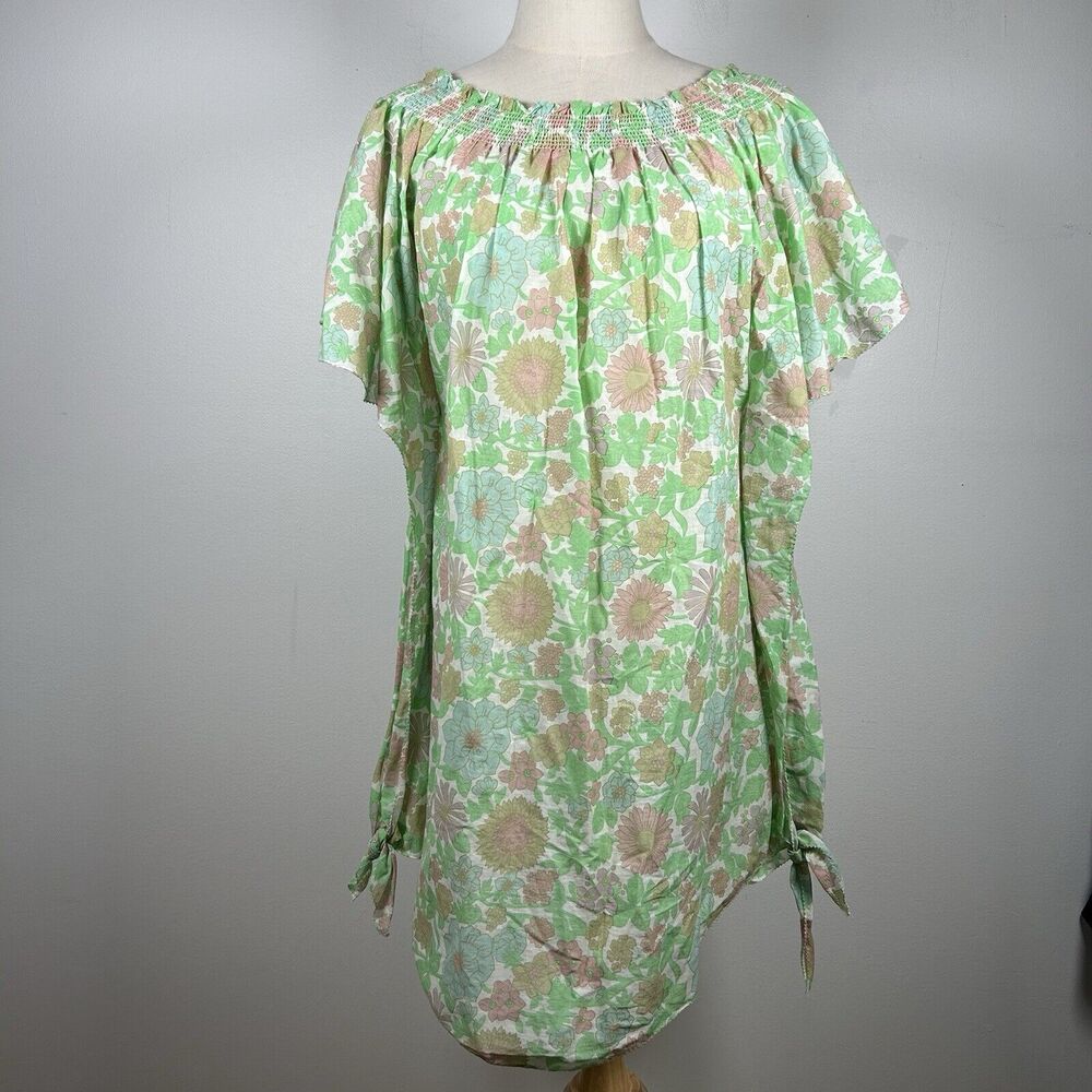 Manoush Women's Smocked Floral Mini Sundress Dress Green Size 38 US 6 M